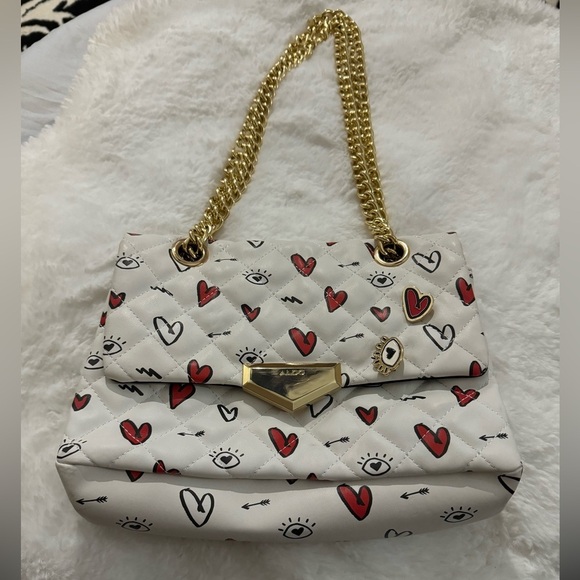 Aldo Caraglio Valentines Heart Print Chain Shoulder Quilted Crossbody Purse RARE - Picture 15 of 15